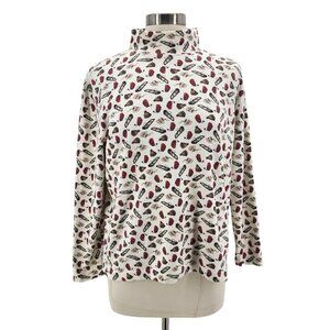 Vintage St. John's Bay Womens Large Top Christmas Mittens Sled Mug Turtleneck